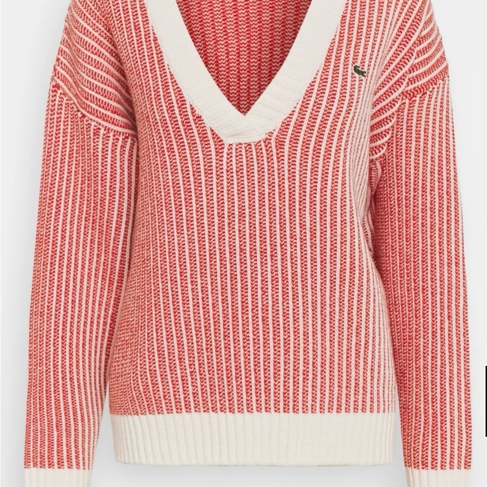 Lacoste Women’s V-Neck Knit Sweater – Size L